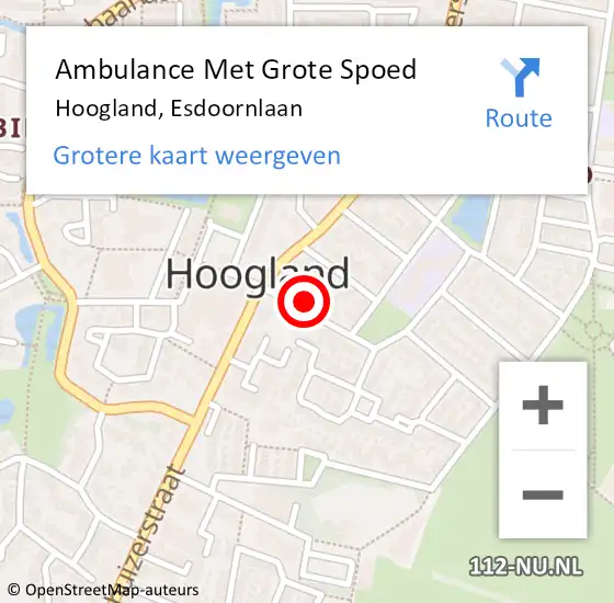 Locatie op kaart van de 112 melding: Ambulance Met Grote Spoed Naar Hoogland, Esdoornlaan op 9 april 2017 13:44