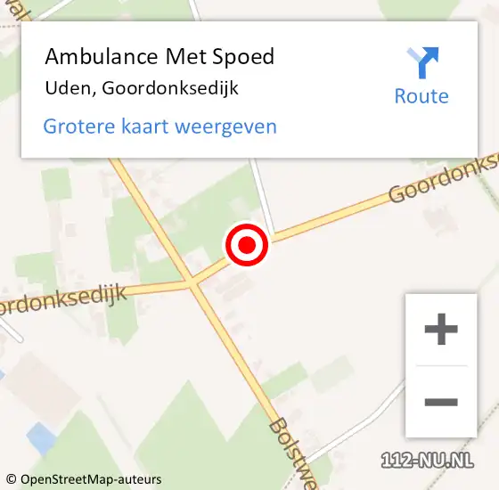 Locatie op kaart van de 112 melding: Ambulance Met Spoed Naar Uden, Goordonksedijk op 9 april 2017 14:23