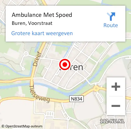 Locatie op kaart van de 112 melding: Ambulance Met Spoed Naar Buren, Voorstraat op 9 april 2017 15:12