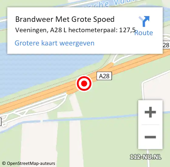 Locatie op kaart van de 112 melding: Brandweer Met Grote Spoed Naar Veeningen, A28 L hectometerpaal: 127,5 op 9 april 2017 16:11