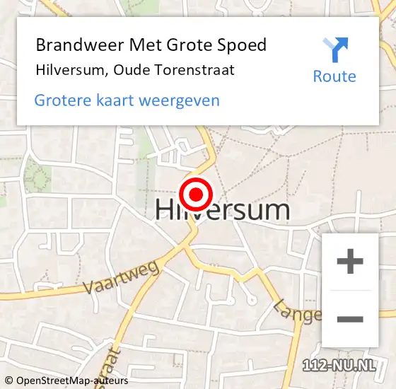 Locatie op kaart van de 112 melding: Brandweer Met Grote Spoed Naar Hilversum, Oude Torenstraat op 9 april 2017 16:25