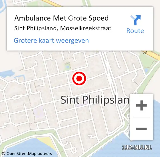 Locatie op kaart van de 112 melding: Ambulance Met Grote Spoed Naar Sint Philipsland, Mosselkreekstraat op 9 april 2017 17:32