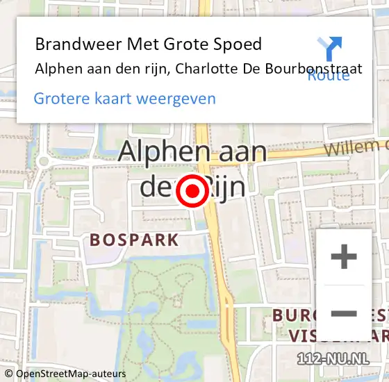 Locatie op kaart van de 112 melding: Brandweer Met Grote Spoed Naar Alphen aan den rijn, Charlotte De Bourbonstraat op 9 april 2017 18:05