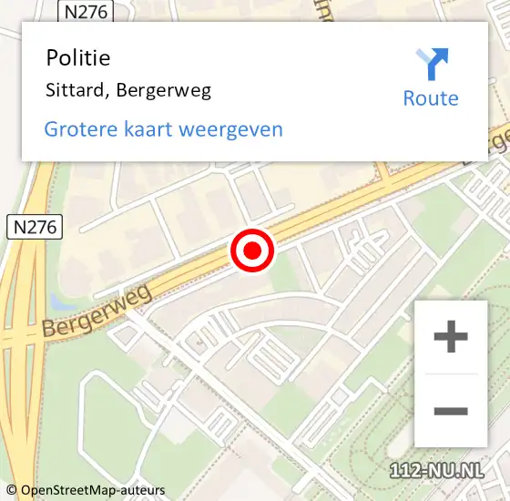 Locatie op kaart van de 112 melding: Politie Sittard, Bergerweg op 9 april 2017 18:13