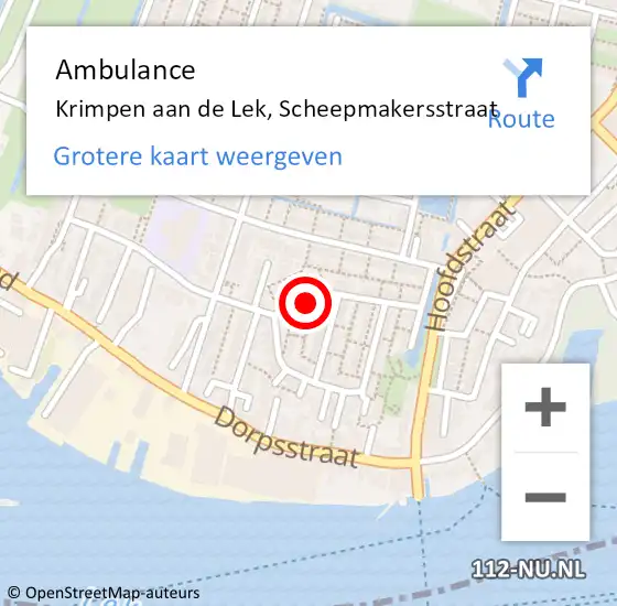 Locatie op kaart van de 112 melding: Ambulance Krimpen aan de Lek, Scheepmakersstraat op 9 april 2017 18:33