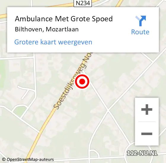 Locatie op kaart van de 112 melding: Ambulance Met Grote Spoed Naar Bilthoven, Mozartlaan op 9 april 2017 19:26