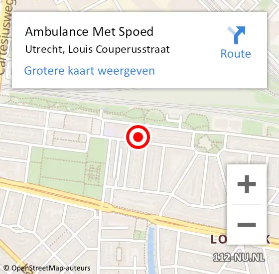 Locatie op kaart van de 112 melding: Ambulance Met Spoed Naar Utrecht, Louis Couperusstraat op 9 april 2017 20:13