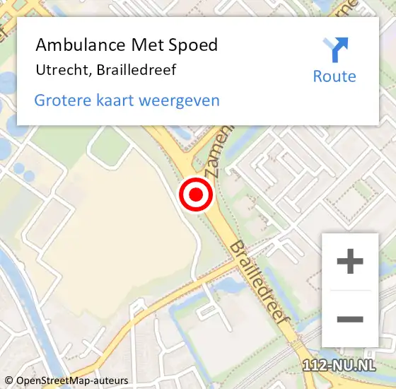 Locatie op kaart van de 112 melding: Ambulance Met Spoed Naar Utrecht, Brailledreef op 9 april 2017 21:43