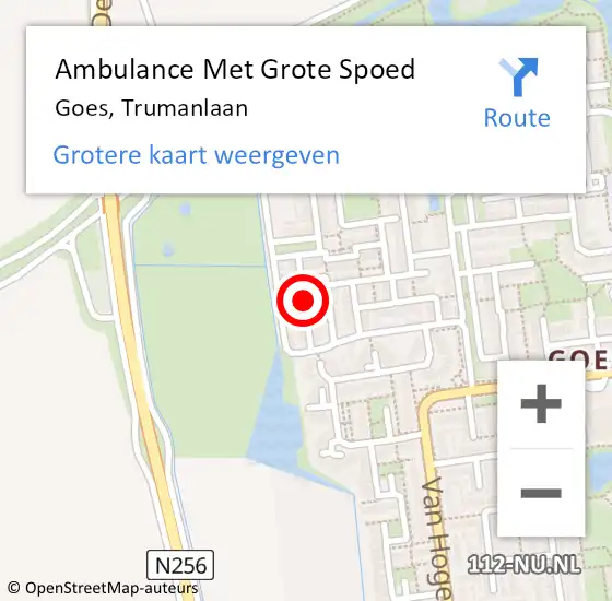 Locatie op kaart van de 112 melding: Ambulance Met Grote Spoed Naar Goes, Trumanlaan op 9 april 2017 22:28