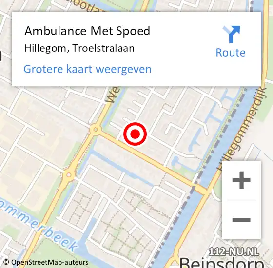 Locatie op kaart van de 112 melding: Ambulance Met Spoed Naar Hillegom, Troelstralaan op 9 april 2017 23:38