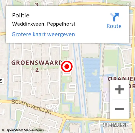 Locatie op kaart van de 112 melding: Politie Waddinxveen, Peppelhorst op 10 april 2017 04:34