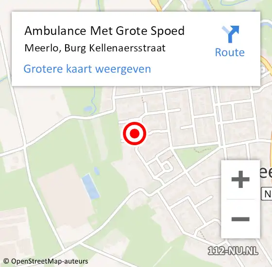 Locatie op kaart van de 112 melding: Ambulance Met Grote Spoed Naar Meerlo, Burg Kellenaersstraat op 10 april 2017 08:02