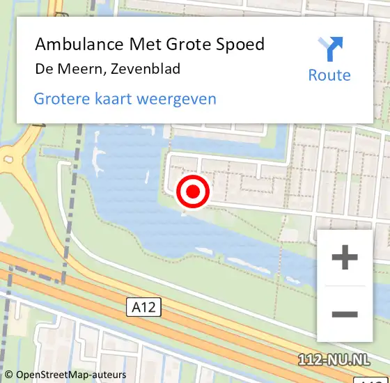 Locatie op kaart van de 112 melding: Ambulance Met Grote Spoed Naar De Meern, Zevenblad op 10 april 2017 08:04