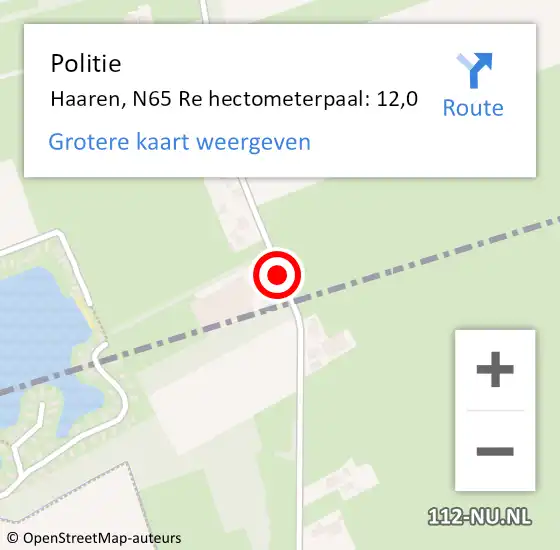 Locatie op kaart van de 112 melding: Politie Haaren, N65 Re hectometerpaal: 12,0 op 10 april 2017 09:33