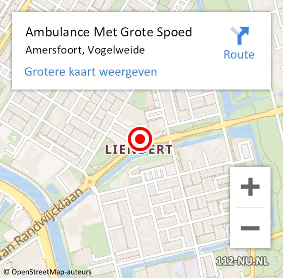 Locatie op kaart van de 112 melding: Ambulance Met Grote Spoed Naar Amersfoort, Vogelweide op 10 april 2017 09:59