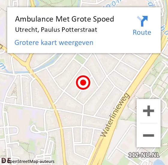 Locatie op kaart van de 112 melding: Ambulance Met Grote Spoed Naar Utrecht, Paulus Potterstraat op 10 april 2017 10:21