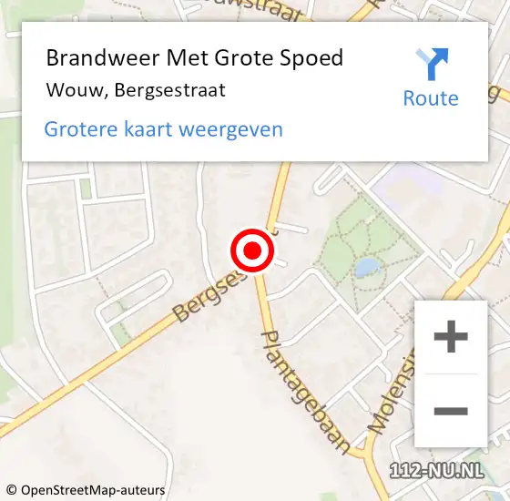 Locatie op kaart van de 112 melding: Brandweer Met Grote Spoed Naar Wouw, Bergsestraat op 10 april 2017 11:05