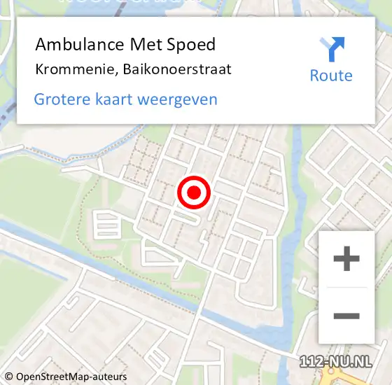 Locatie op kaart van de 112 melding: Ambulance Met Spoed Naar Krommenie, Baikonoerstraat op 10 april 2017 12:56