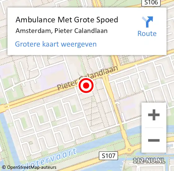 Locatie op kaart van de 112 melding: Ambulance Met Grote Spoed Naar Amsterdam, Pieter Calandlaan op 10 april 2017 13:33