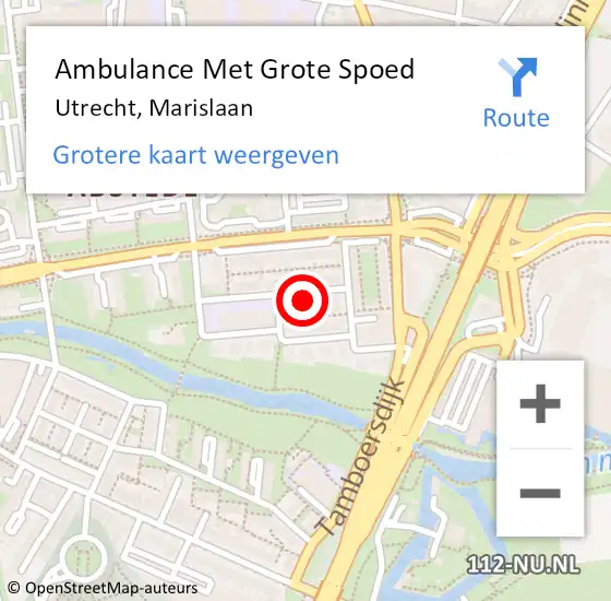 Locatie op kaart van de 112 melding: Ambulance Met Grote Spoed Naar Utrecht, Marislaan op 10 april 2017 16:10