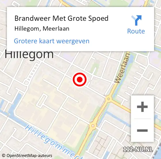 Locatie op kaart van de 112 melding: Brandweer Met Grote Spoed Naar Hillegom, Meerlaan op 10 april 2017 16:23