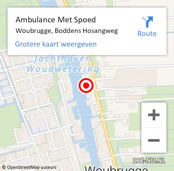 Locatie op kaart van de 112 melding: Ambulance Met Spoed Naar Woubrugge, Boddens Hosangweg op 10 april 2017 16:25