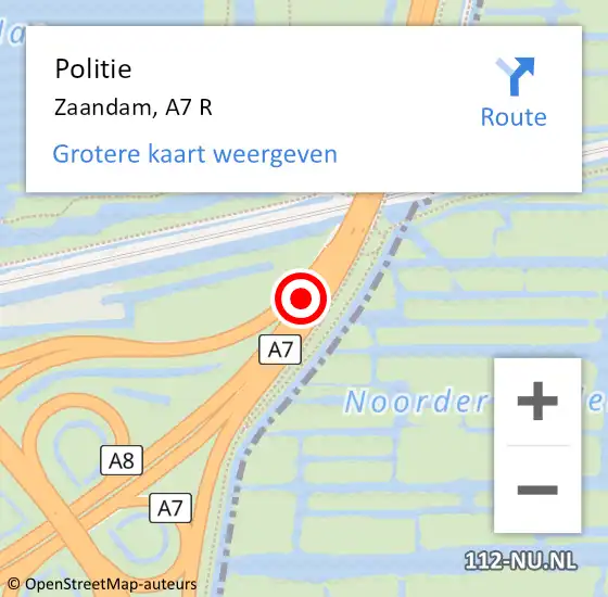 Locatie op kaart van de 112 melding: Politie Zaandam, A7 R op 10 april 2017 19:06