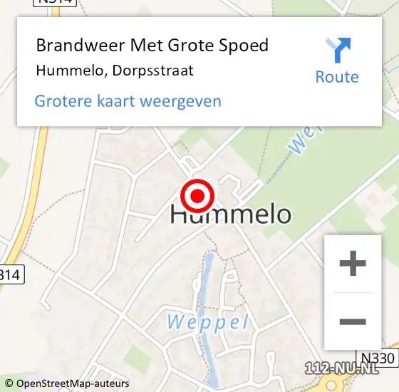 Locatie op kaart van de 112 melding: Brandweer Met Grote Spoed Naar Hummelo, Dorpsstraat op 19 september 2013 14:18