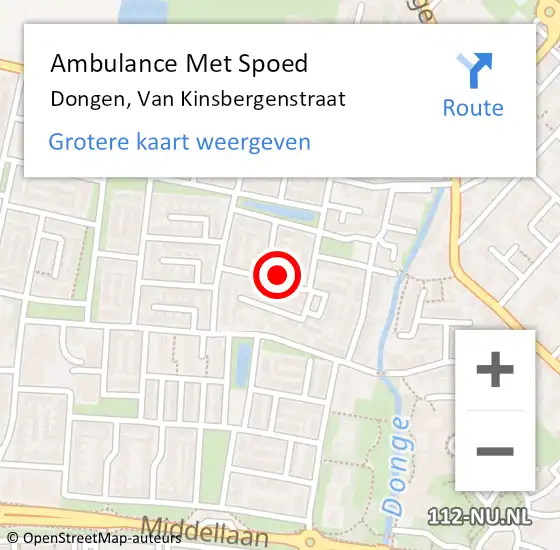 Locatie op kaart van de 112 melding: Ambulance Met Spoed Naar Dongen, Van Kinsbergenstraat op 10 april 2017 20:05