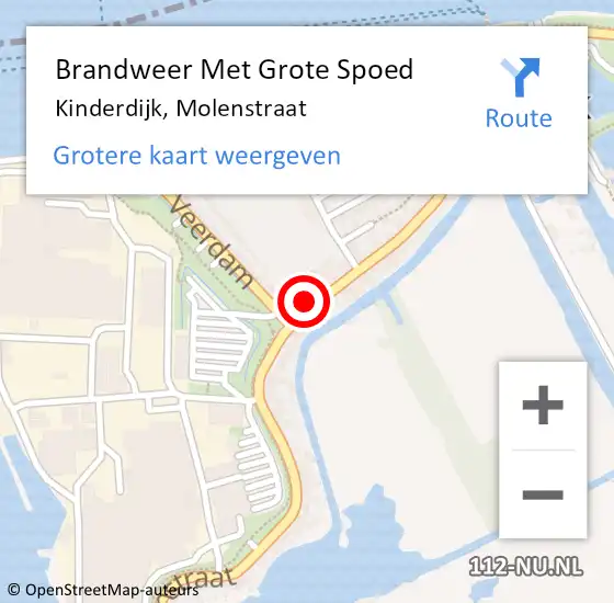 Locatie op kaart van de 112 melding: Brandweer Met Grote Spoed Naar Kinderdijk, Molenstraat op 19 september 2013 14:18