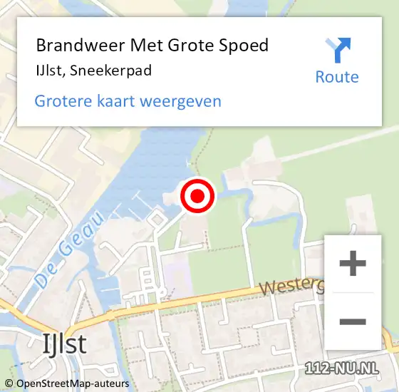 Locatie op kaart van de 112 melding: Brandweer Met Grote Spoed Naar IJlst, Sneekerpad op 10 april 2017 20:59