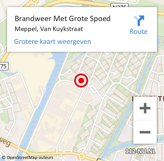 Locatie op kaart van de 112 melding: Brandweer Met Grote Spoed Naar Meppel, Van Kuykstraat op 10 april 2017 21:04