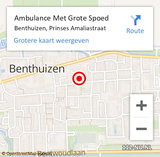 Locatie op kaart van de 112 melding: Ambulance Met Grote Spoed Naar Benthuizen, Prinses Amaliastraat op 10 april 2017 21:44