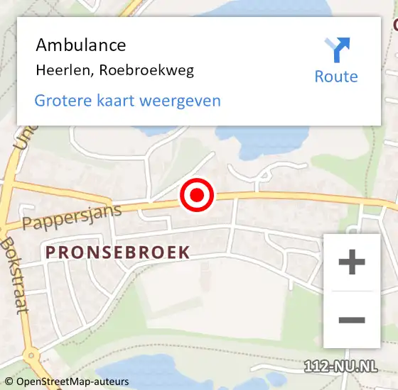 Locatie op kaart van de 112 melding: Ambulance Heerlen, Roebroekweg op 10 april 2017 22:32