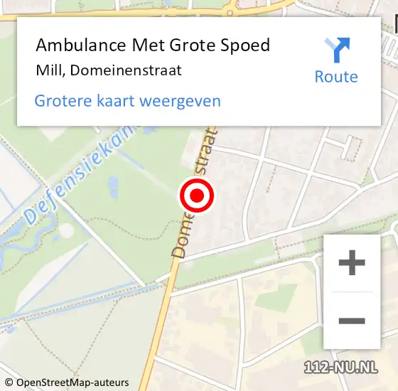 Locatie op kaart van de 112 melding: Ambulance Met Grote Spoed Naar Mill, Domeinenstraat op 10 april 2017 22:47