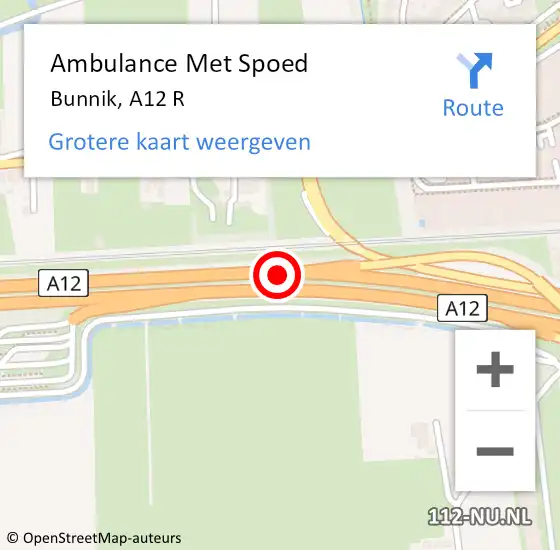 Locatie op kaart van de 112 melding: Ambulance Met Spoed Naar Bunnik, A12 R op 11 april 2017 03:03