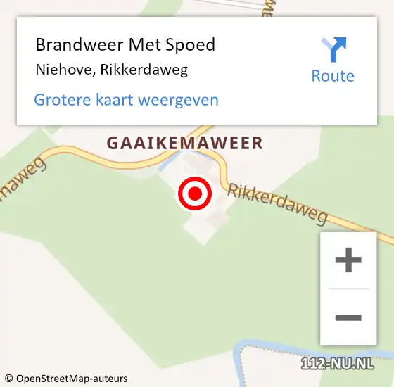 Locatie op kaart van de 112 melding: Brandweer Met Spoed Naar Niehove, Rikkerdaweg op 16 januari 2014 19:03