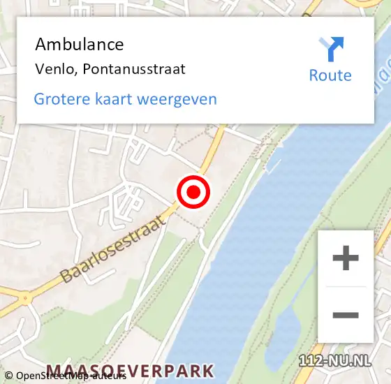 Locatie op kaart van de 112 melding: Ambulance Venlo, Pontanusstraat op 11 april 2017 08:38