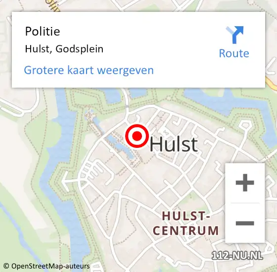 Locatie op kaart van de 112 melding: Politie Hulst, Godsplein op 11 april 2017 11:01