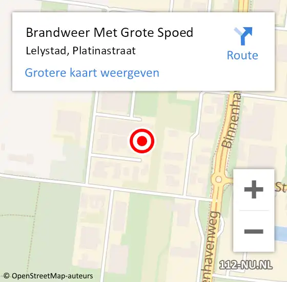 Locatie op kaart van de 112 melding: Brandweer Met Grote Spoed Naar Lelystad, Platinastraat op 11 april 2017 11:39