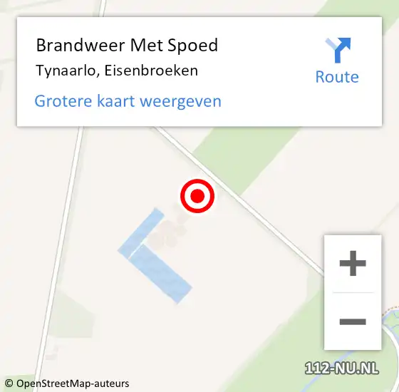 Locatie op kaart van de 112 melding: Brandweer Met Spoed Naar Tynaarlo, Eisenbroeken op 16 januari 2014 19:44