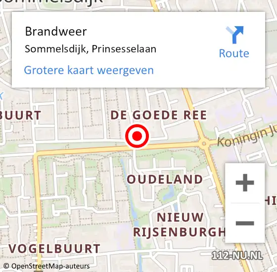 Locatie op kaart van de 112 melding: Brandweer Sommelsdijk, Prinsesselaan op 19 september 2013 14:22