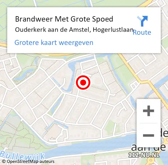 Locatie op kaart van de 112 melding: Brandweer Met Grote Spoed Naar Ouderkerk aan de Amstel, Hogerlustlaan op 11 april 2017 14:24