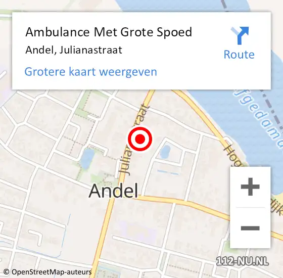 Locatie op kaart van de 112 melding: Ambulance Met Grote Spoed Naar Andel, Julianastraat op 11 april 2017 15:17