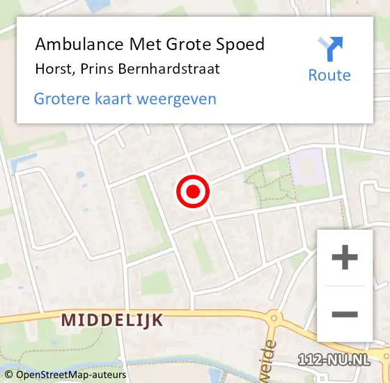 Locatie op kaart van de 112 melding: Ambulance Met Grote Spoed Naar Horst, Prins Bernhardstraat op 11 april 2017 16:21