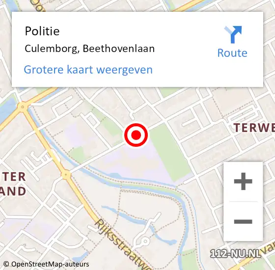 Locatie op kaart van de 112 melding: Politie Culemborg, Beethovenlaan op 11 april 2017 16:39