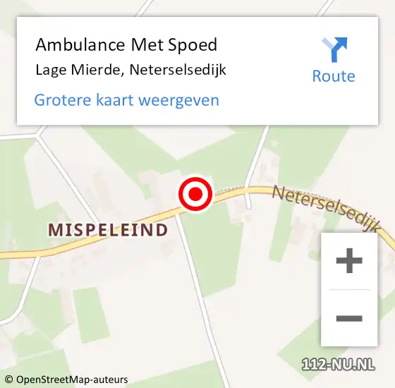 Locatie op kaart van de 112 melding: Ambulance Met Spoed Naar Lage Mierde, Neterselsedijk op 11 april 2017 17:41