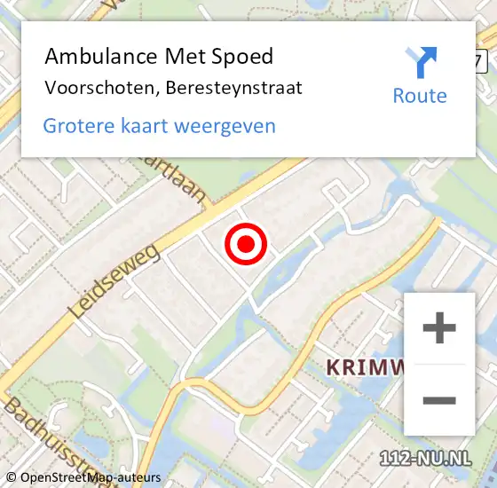 Locatie op kaart van de 112 melding: Ambulance Met Spoed Naar Voorschoten, Beresteynstraat op 11 april 2017 19:05