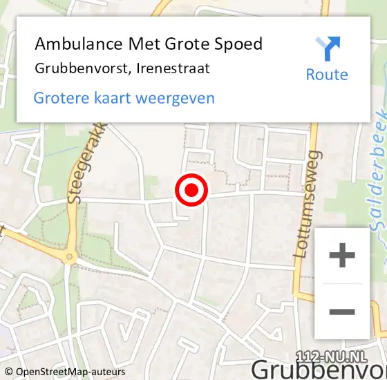 Locatie op kaart van de 112 melding: Ambulance Met Grote Spoed Naar Grubbenvorst, Irenestraat op 16 januari 2014 20:39