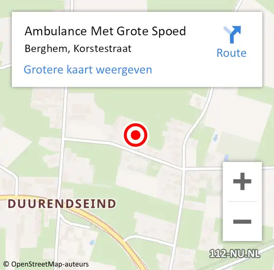 Locatie op kaart van de 112 melding: Ambulance Met Grote Spoed Naar Berghem, Korstestraat op 11 april 2017 21:42